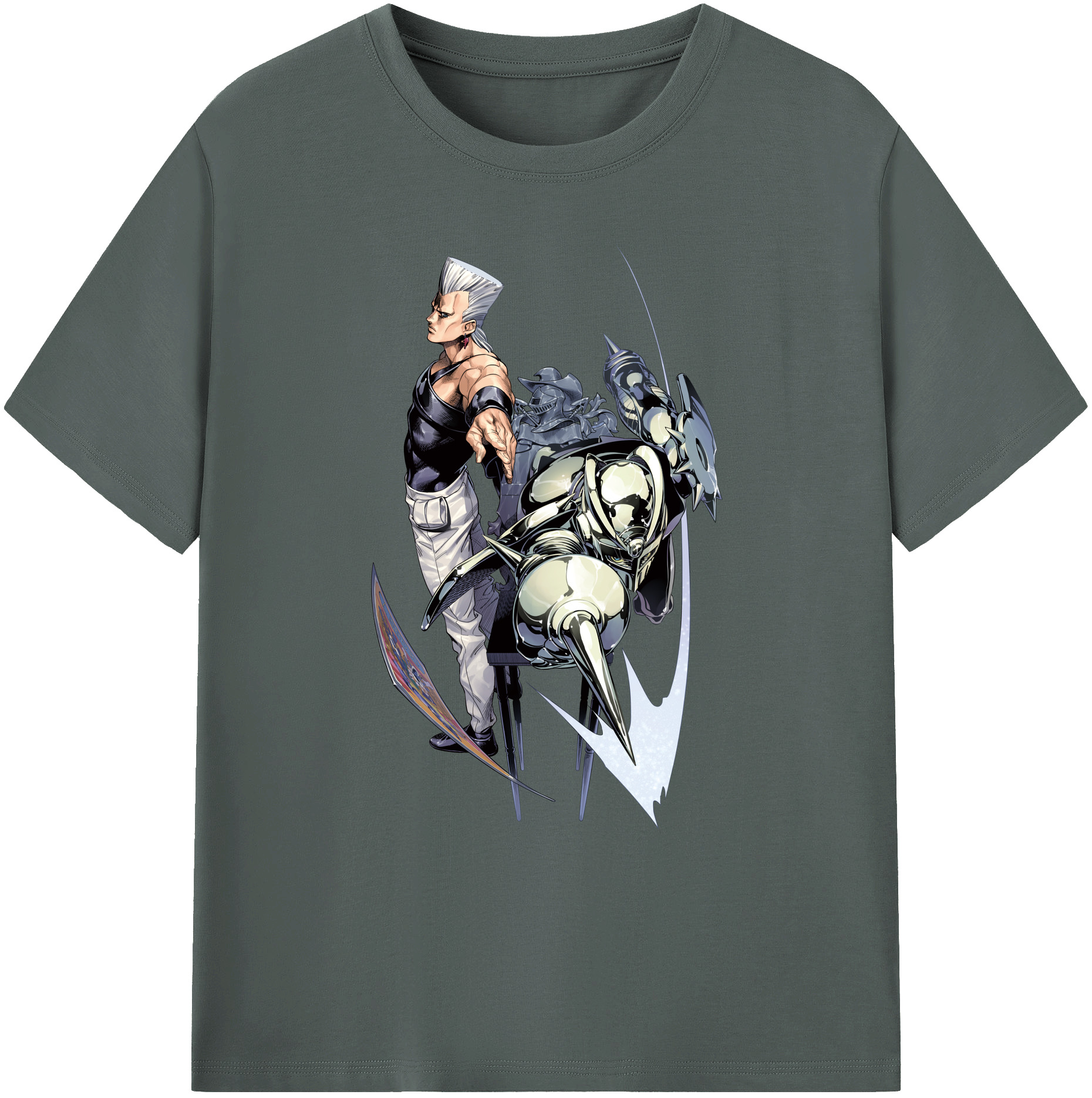 （画像用） ジョジョの奇妙な冒険 ジャン＝ピエール?ポルナレフ JoJo's Bizarre Adventure Jan Pierre Polnareff 綿100％ メンズ半袖Tシャツ｜肌触りやわらか＆通気性